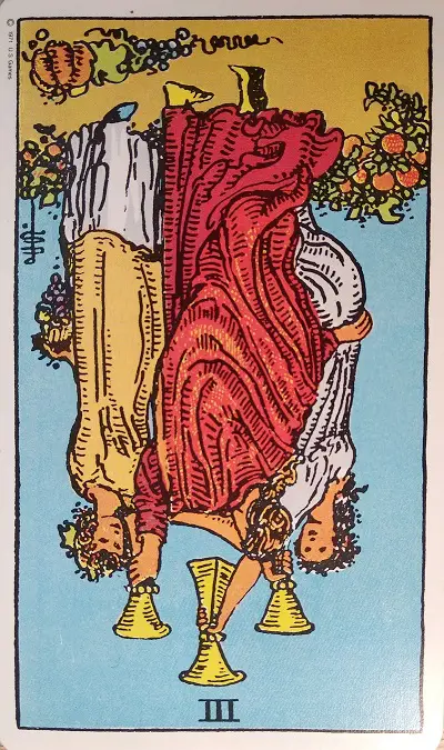 Reversed (3) Three of Cups Tarot Card Meaning – Minor Arcana