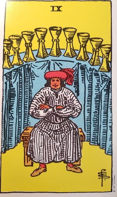 Upright (9) Nine of Cups Tarot Card Meaning – Minor Arcana