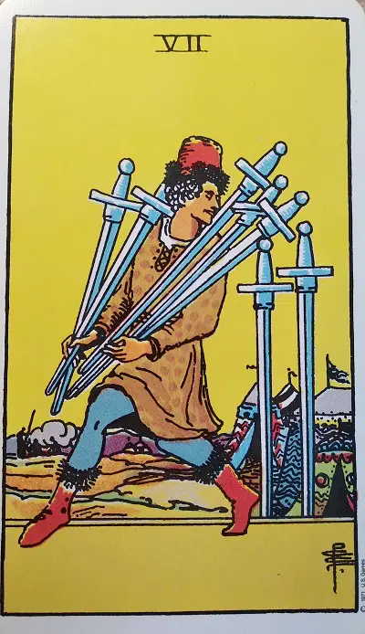 Upright (7) Seven of Swords Tarot Card Meaning – Minor Arcana