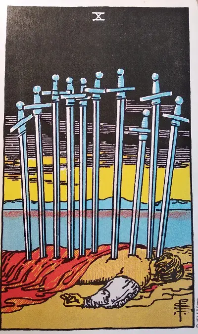 Upright (10) Ten of Swords Tarot Card Meaning – Minor Arcana