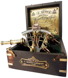 Brass Ship History Sextant with Hardwood Box
