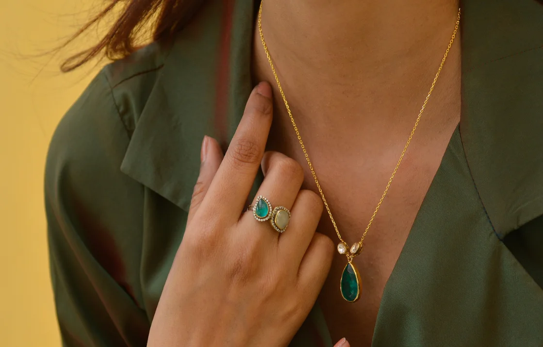 Emerald ring and necklace