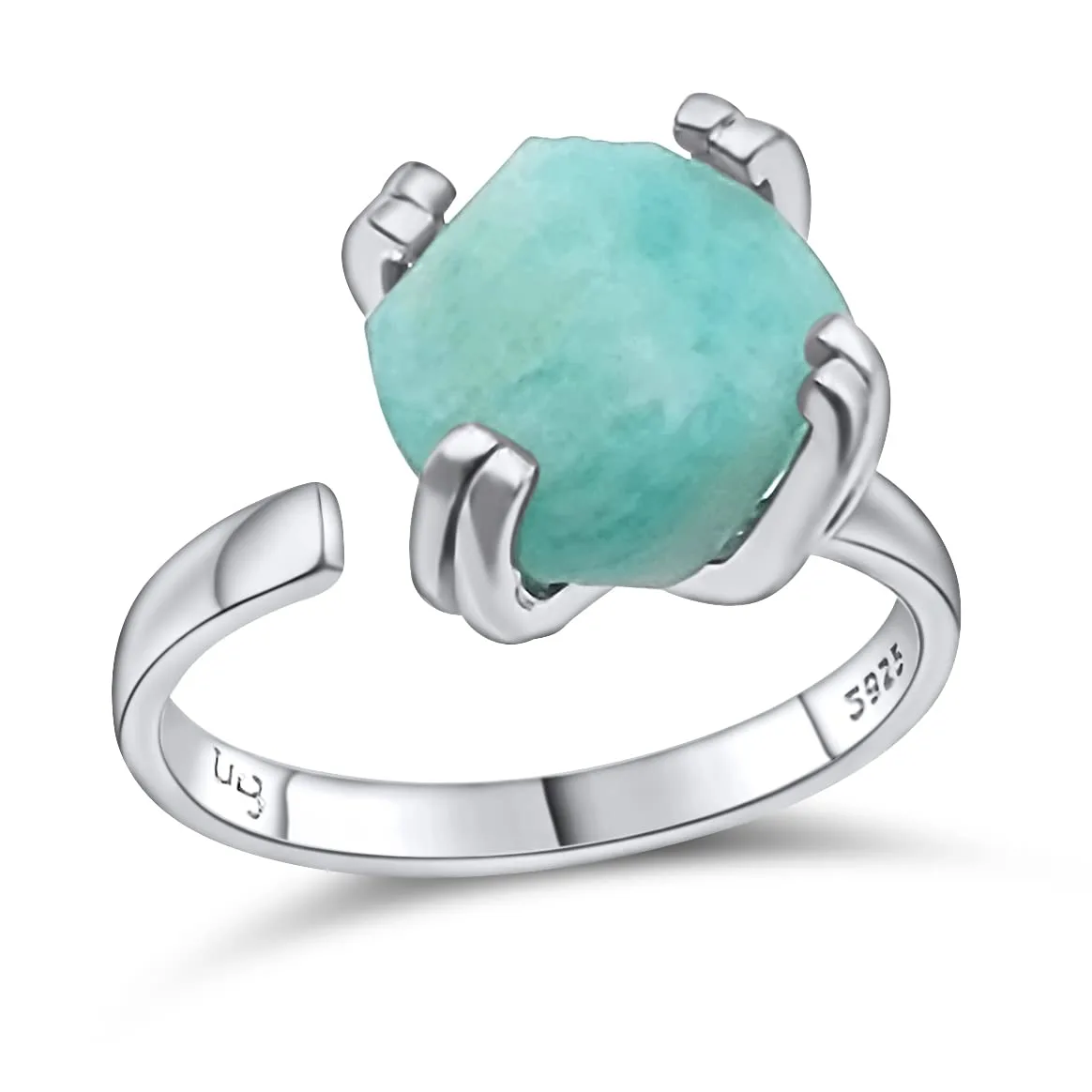 Natural raw amazonite gemstone adjustable finger ring