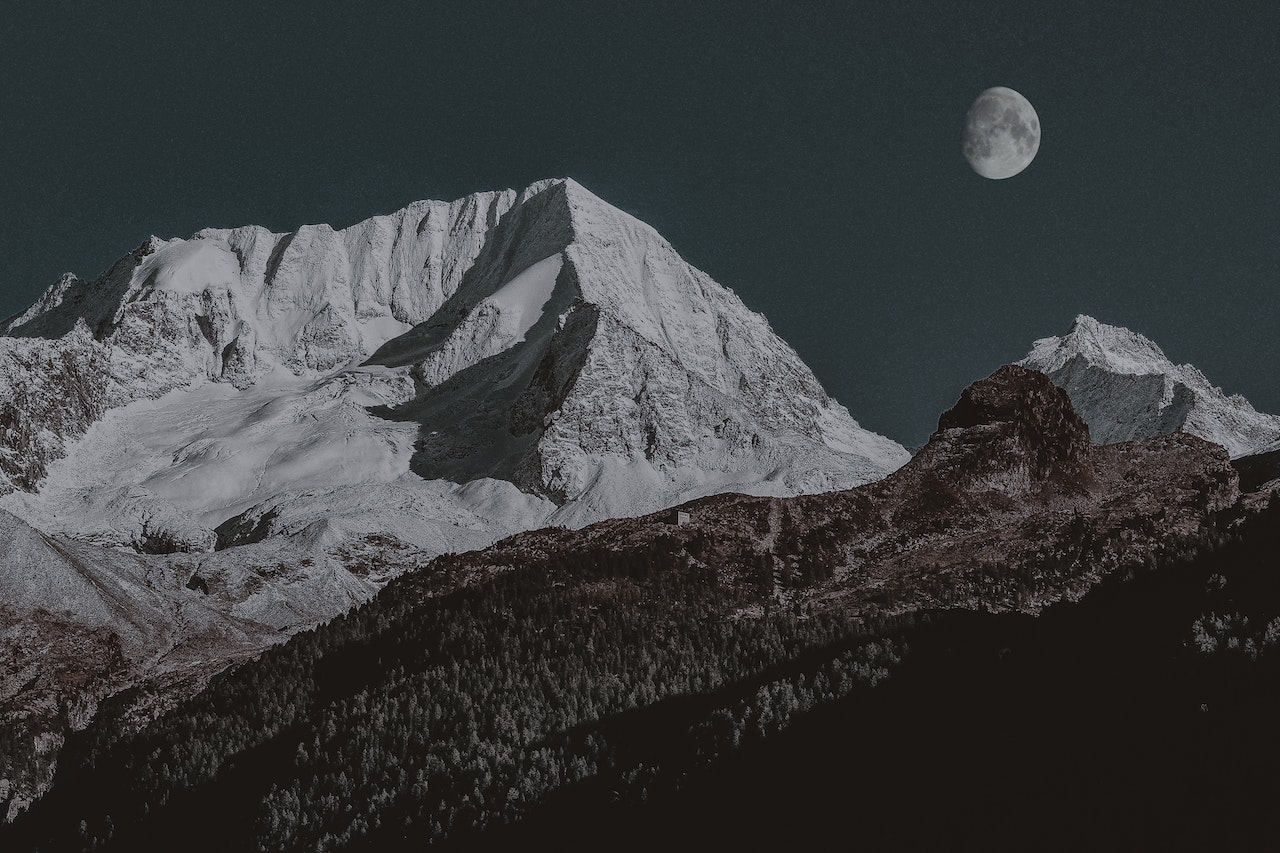 Snow Covered Mountain with Moon