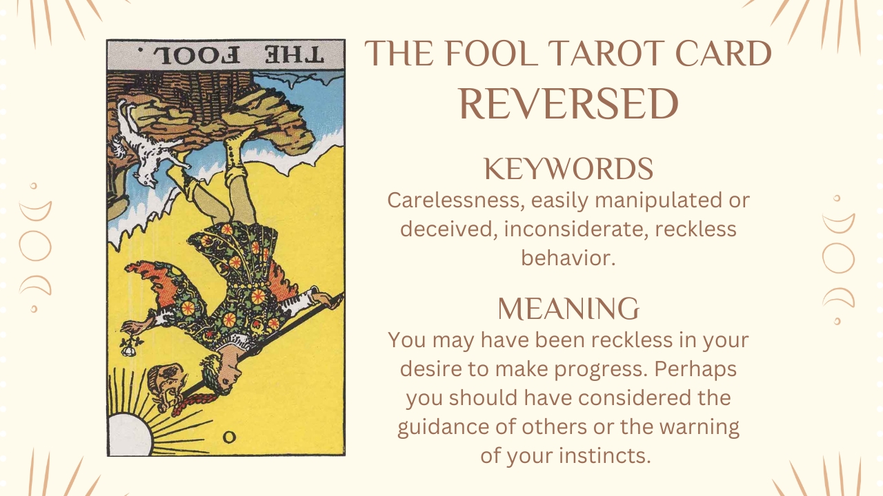 The Fool Tarot Card Reversed Keywords and Meanings